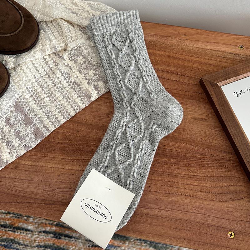Winter Warm Wool Women Socks Solid Color Japanese Harajuku Retro Long Socks Women Girls Thermal Vintage Streetwear Crew Socks