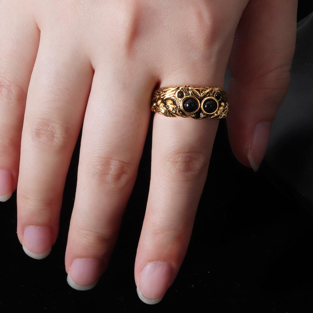 Electroplated Copper Jumping Spider Ring Black Agate Statement Ring Gifts Animal Open Rings