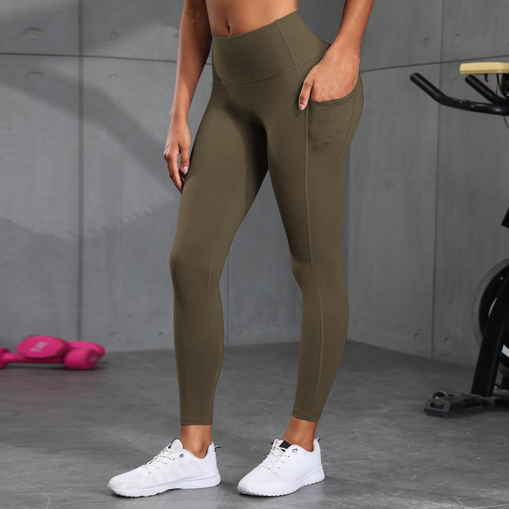 Женские однотонные леггинсы с боковыми карманами, повседневные обтягивающие эластичные леггинсы