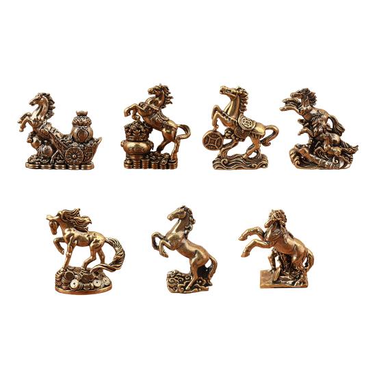Статуэтка Лошади Фэн-шуй 2026 Год Лошади Настольные Латунные Украшения Китайский Новый Год Благословение Сувенир Скульптура Зодиакального Животного для Фестиваля Домашний Декор