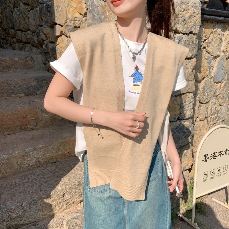 New Knitted Solid Color Letter Shawl For Women Versatile Student Outdoor Shoulder Spring/Summer Air Conditioning Room Shoulder