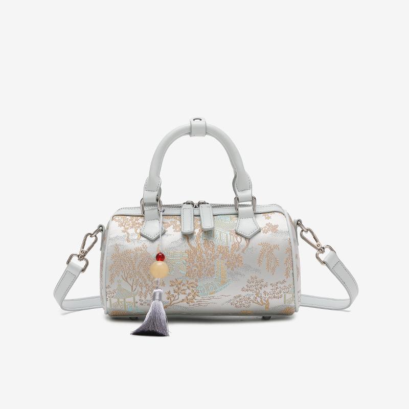 New Chinese-style embroidered national-style bag 2024 new model, high-end Boston crossbody bag, fashionable hand-held pillow bag