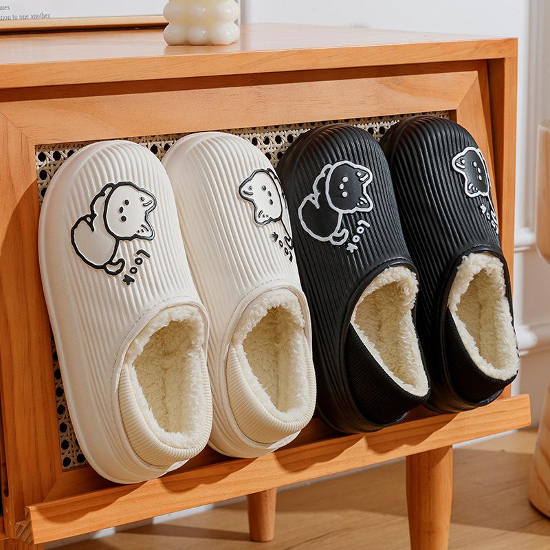 Winter Women Cotton Slippers Waterproof Warm Plush Shoes Fashion Indoor Home Thick Sole Footwear Non-Slip Solid Couple Slippers