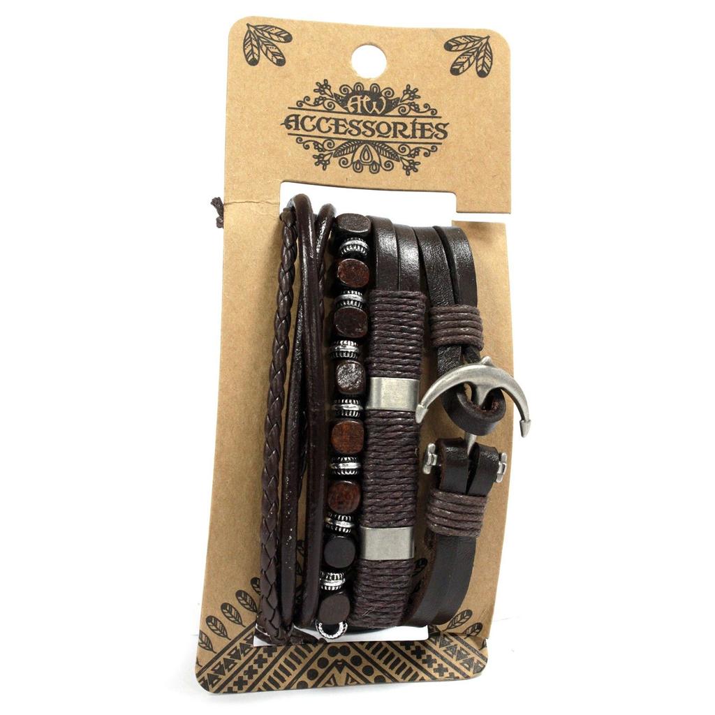 Mens Bracelet Sets – Metal & Leather (asst)
