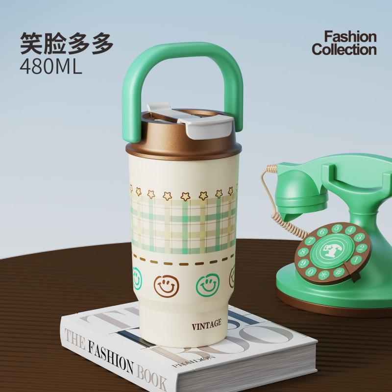 316 Stainless Steel Insulated Cup Dual Sip Lid Portable Handle Leak-Proof Travel School Office