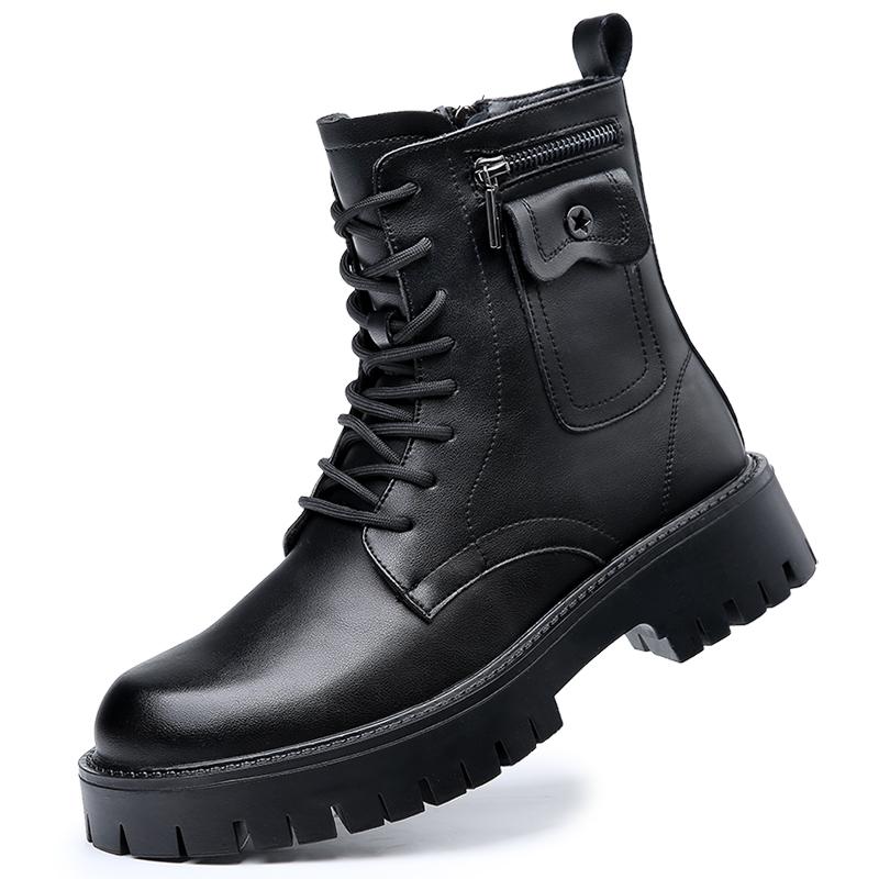 Высокие мужские ботинки на шнуровке с круглым носком для отдыха, универсальные мужские повседневные кожаные туфли, нескользящие, трендовые, резиновые, зимние, плюшевые