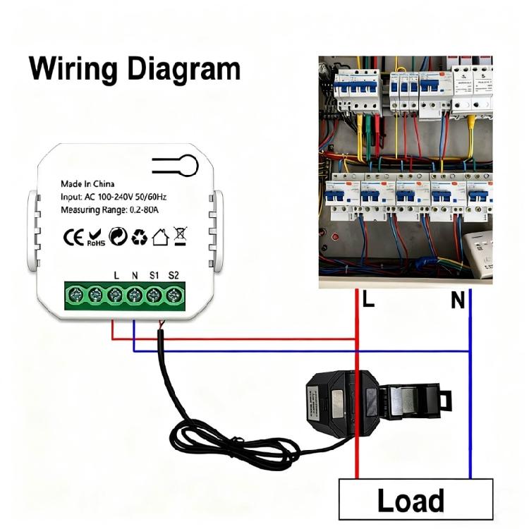 1 Channel Energy Meter 80A Current Voltage Changer Clamp Electricity Statistics Monitoring Device for Home Voice Control