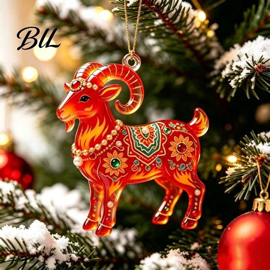 Durable Acrylic Collection 2D Goat Christmas Tree Pendant, Keychain Bag Charm, Cute Sheep Rearview Decorative Home Decoration Mirror Hanging Ornament