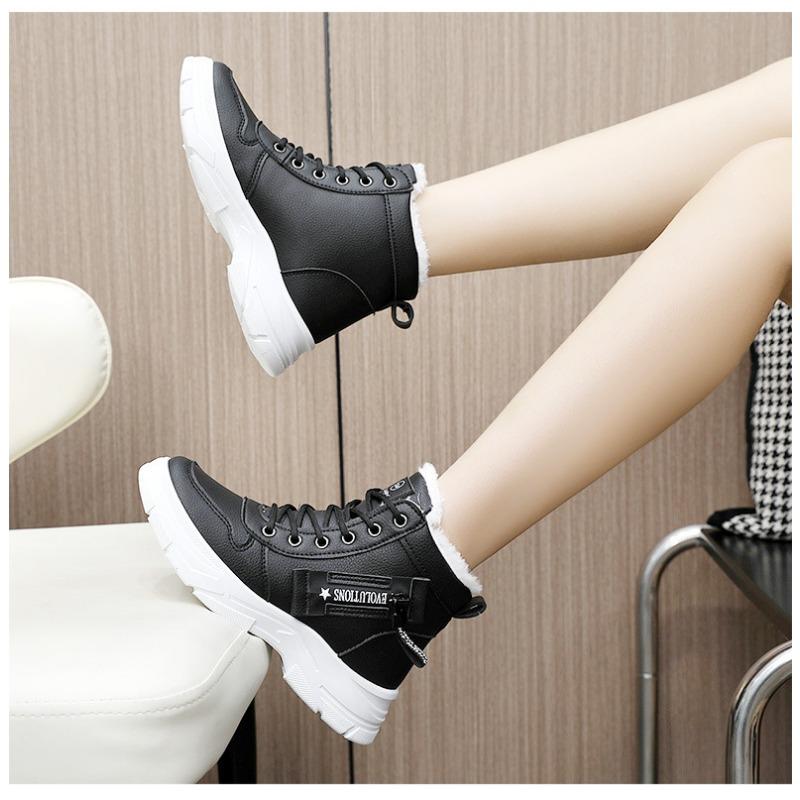 Martin Boots Women's New British Student Thick Soled and Plush Cotton Shoes Height Increasing Women's Shoes