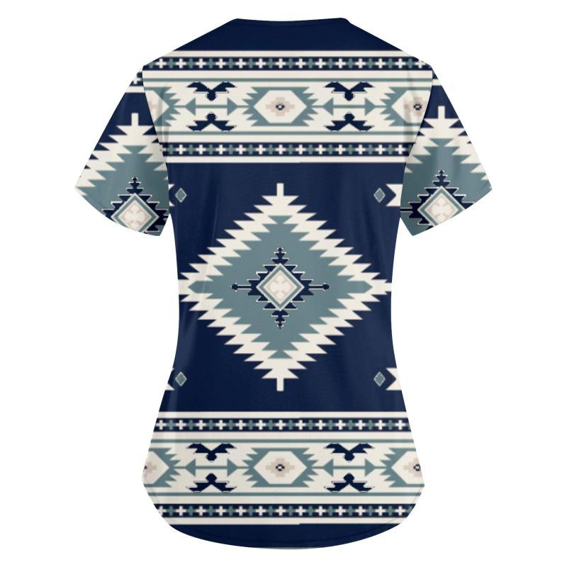 Summer Women's Retro Printed Loose Casual V-neck Short Sleeved Pocket Top T-Shirts Women’s