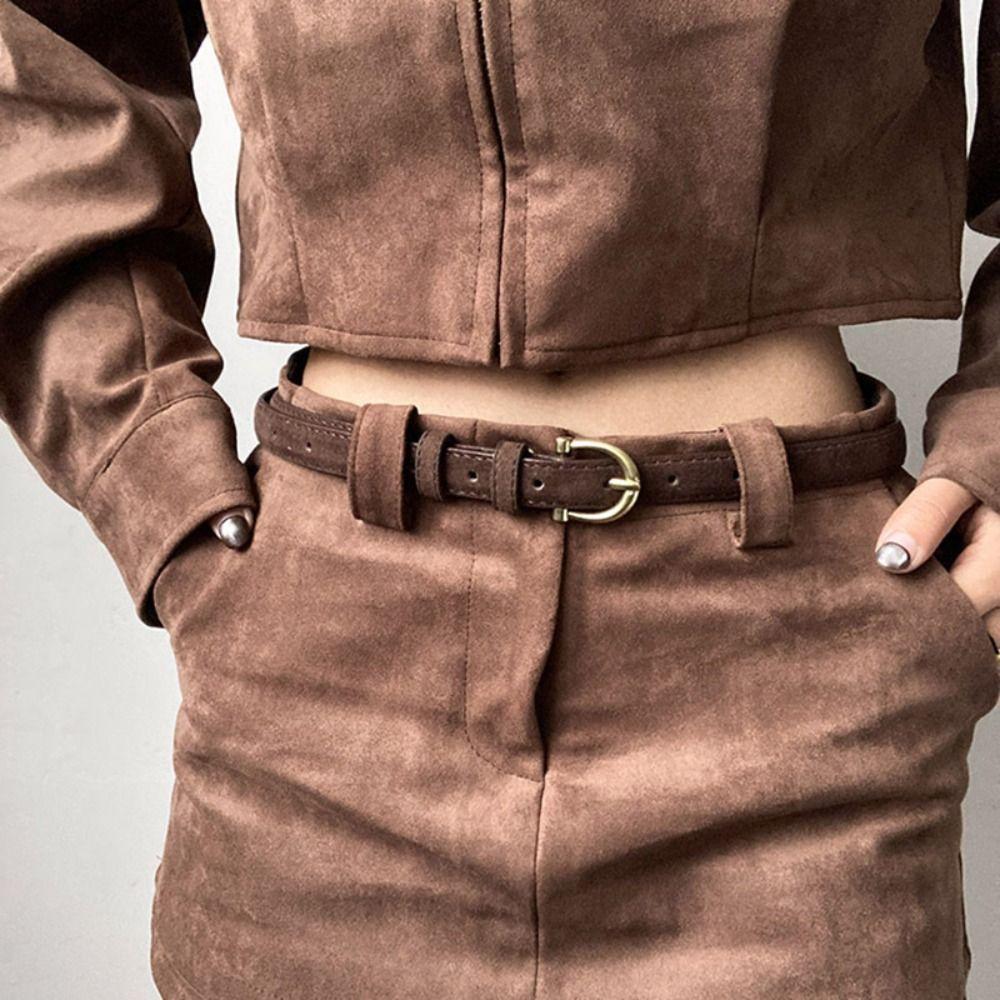 Luxury Design Suede Leather Belt Pin Buckle Retro Waistband Frosted Waist Belt Women Decoration