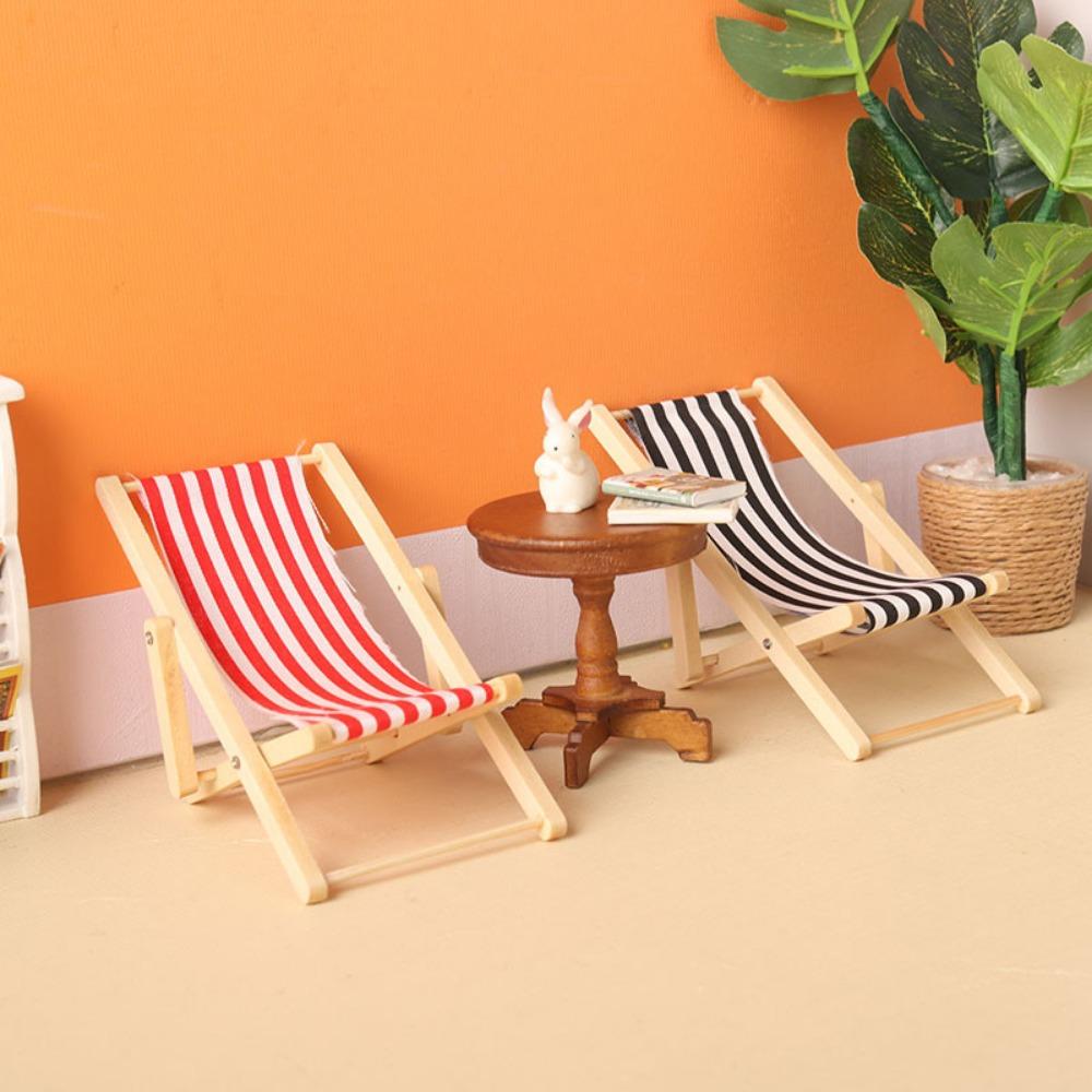 Multicolors Foldable Beach Chair Model Wooden Outdoor Casual Reclining Chair For 10cm Cotton Doll