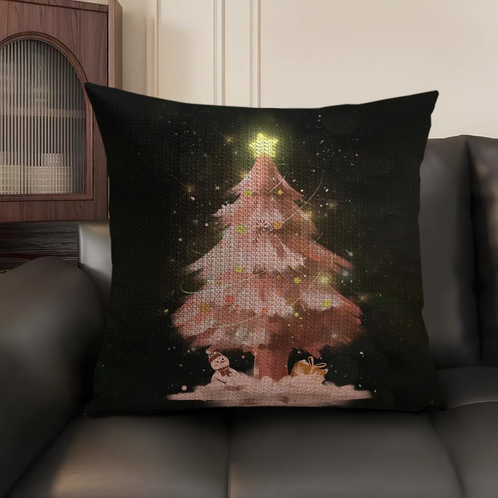 Christmas tree cool Printed Cushion Cover Natural Linen Organic Fabric DoubleSided Printing Sofa Home Decor Gift Pillow Case