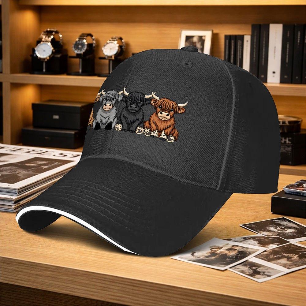 Highland Cow Cartoon Adjustable Baseball Cap Unisex Outdoor Sports Hat For Fishing Golf Camping Hiking