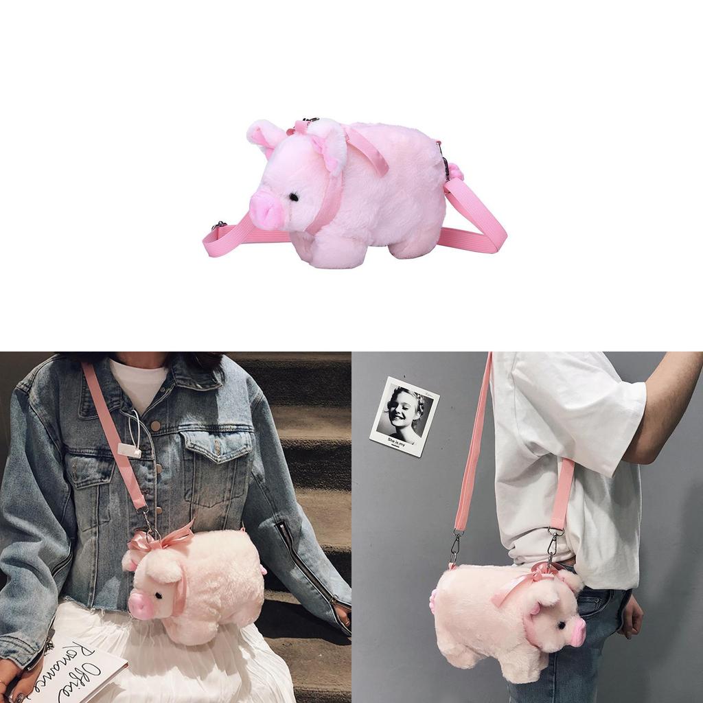 Cute Pig Plush Crossbody Bag For Girls With Soft Material And Inner Zipper Pocket