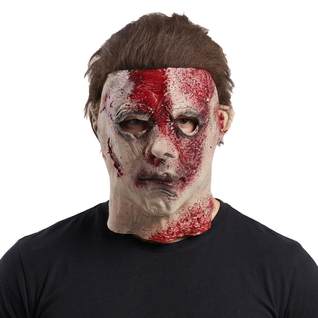 Bloody Michael Myers Mask, Horror Latex Headgear for Halloween Costume Party Prank Supplies