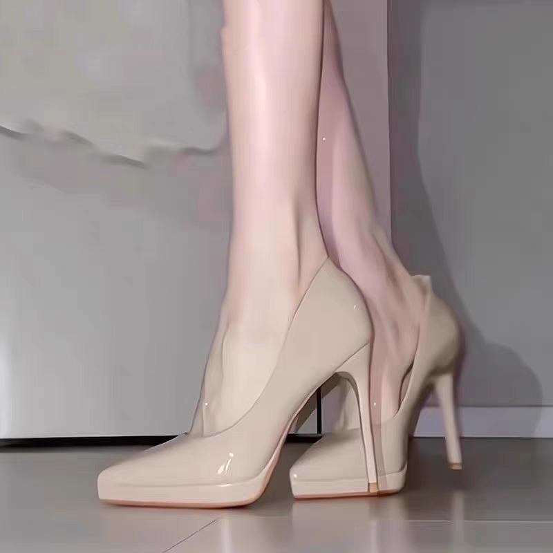 Модная обувь для женщин с острым носком, офисная, на тонком каблуке 8 см, 10 см, сексуальные женские туфли-лодочки, весенние, элегантные, телесного цвета, с неглубоким вырезом, туфли для платья, женская обувь