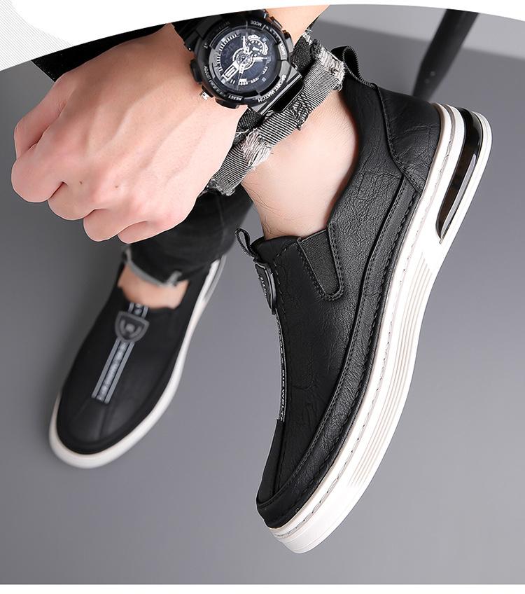 Весенние новые туфли для мужчин Кожаные повседневные туфли Белые балетки Обувь для скейтборда Молодежные мокасины без застежек