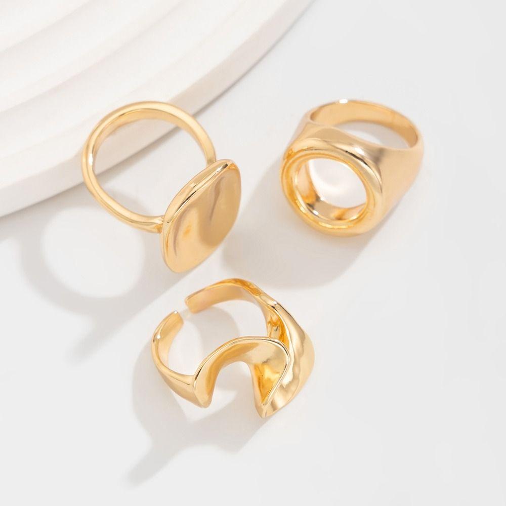 3pcs/set Personality Irregular Open Ring Retro Knuckle Joint Ring Unique Hollow Square Ring Women