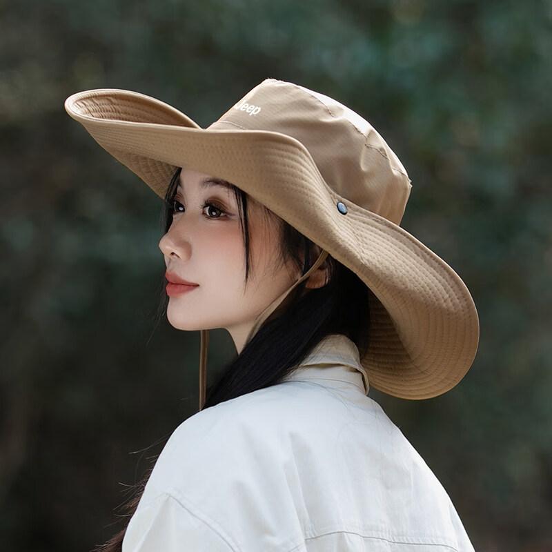 JEEP Western Cowboy Bucket Hat for Women Summer Outdoor Hiking Sunshade Wide Brim Sun Protection Hat