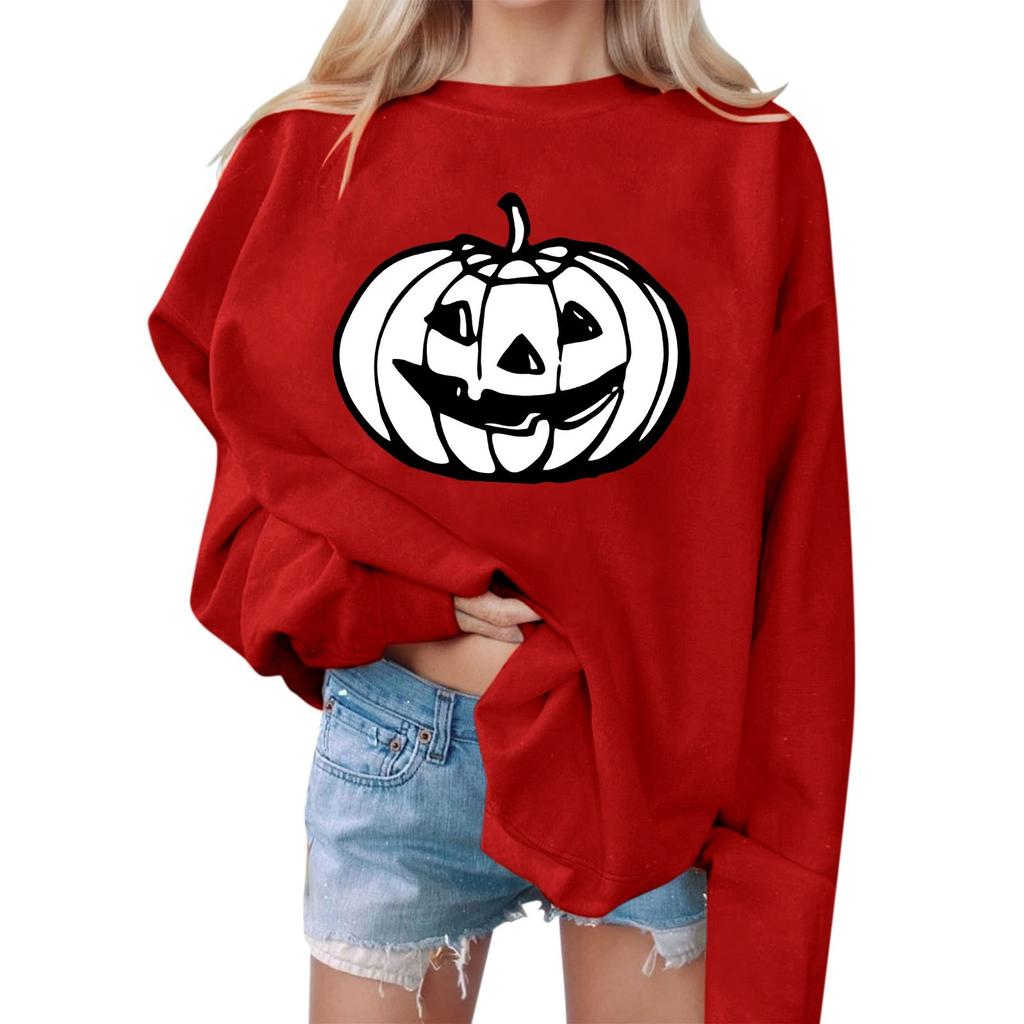 Женские повседневные модные толстовки с длинным рукавом и круглым вырезом с принтом Хэллоуина, пуловер, топ