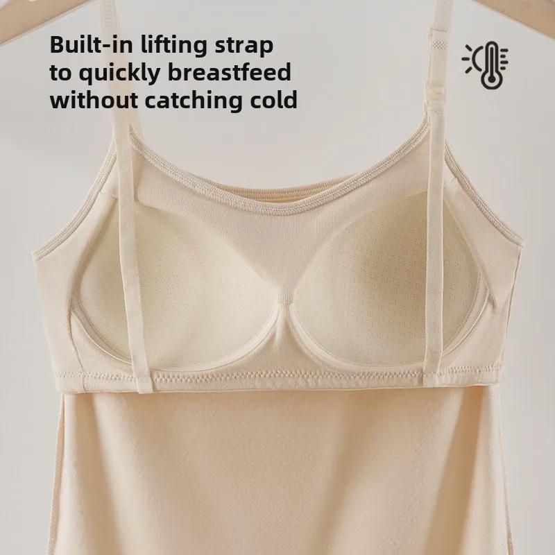 Large Warm Postpartum Nursing Vest with Chest Pad, Front Buckle, Velvet-Lined for Cold Protection, Bra-Free Design