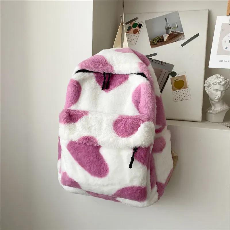 Heart Plush Cartoon Backpack Girl Plush Backpacks Cute Fur Backpacks Children School Bags Kids Gift Book Bag