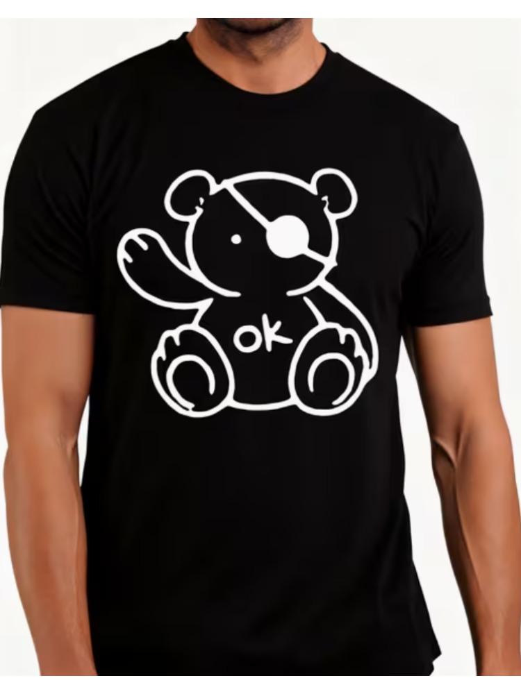 Casual Style Unisexs Tshirt Teddy Bear With Ok Text Summer Wear Gift For Friends Tshirt