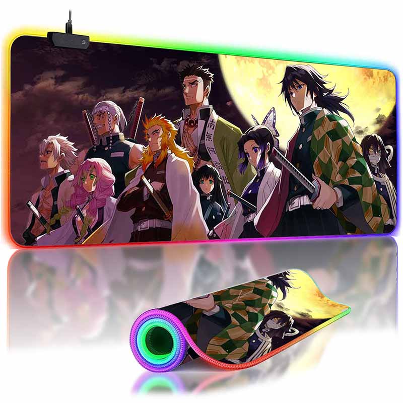 RGB Backlit Anime D_Demon S_Slayer Mouse Pad Cute Anime Grils Lager Gamer Cabinet Overwatched Mouse Mat Non-Slip Keyboard Mat