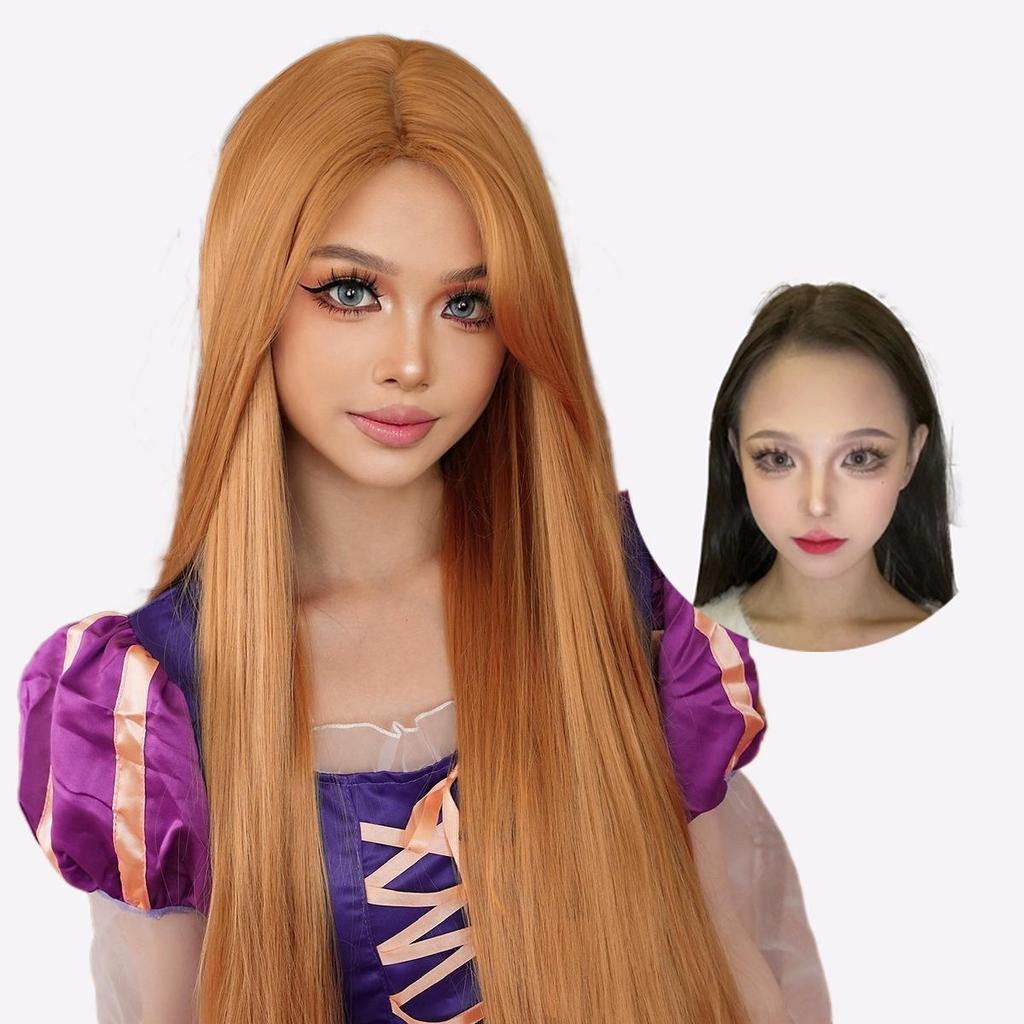 Парик для костюма Рапунцель, очень длинные светлые прямые волосы | Хэллоуин и косплей | Естественный вид | Легкая регулируемая шапочка (Идеально подходит для женщин)