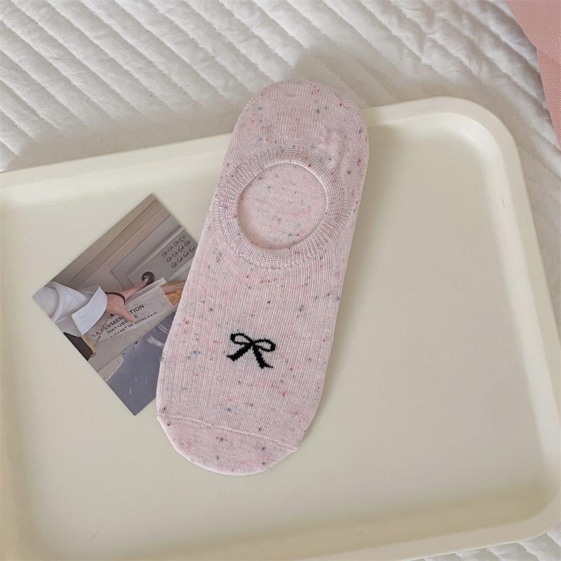 Летние тонкие носки-следки из точечной пряжи с бантом, носки-невидимки с низким верхом и мелким вырезом для женщин, противоскользящие, простые, из чистого хлопка, без пятки