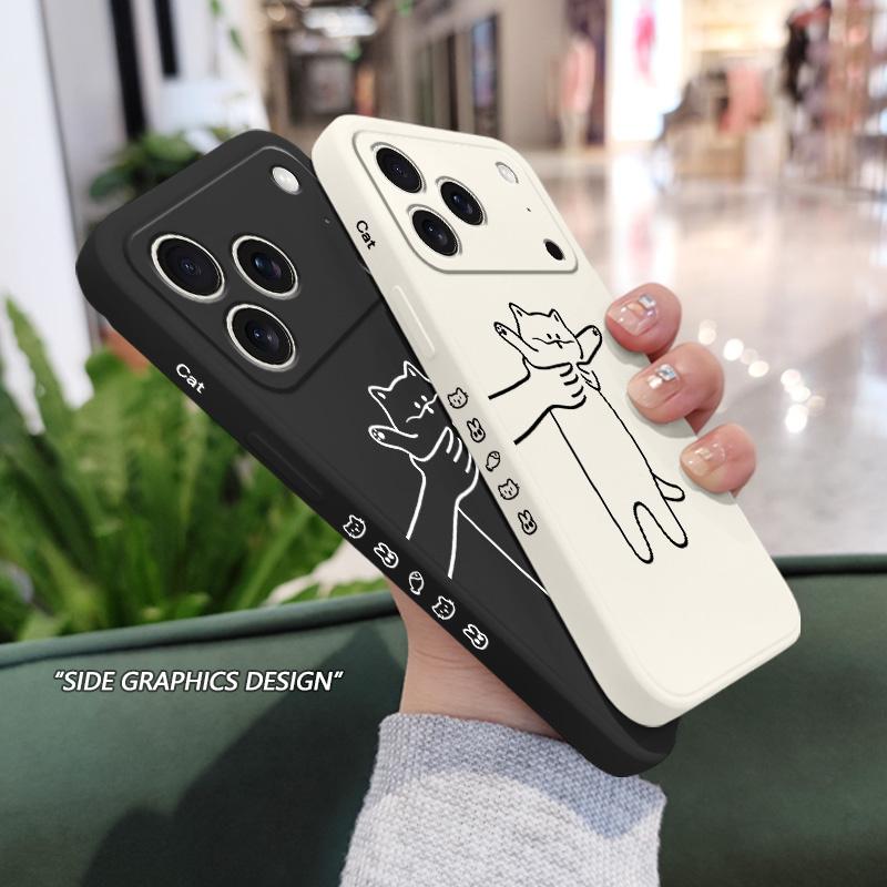 Игрушка-антистресс Кот Чехол для телефона для iPhone 17 Air 16 16e 15 14 13 Pro Max Plus Mini Жидкий Силикон Мягкий Чехол