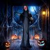 183cm Life Size Animated Grim Reaper Halloween Decoration Scary Halloween Animatronics Decor With Sound Touch Activated