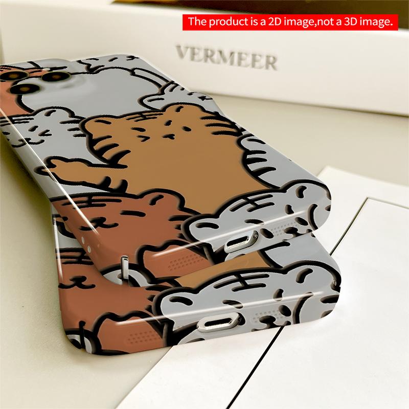 2DFlat Cute Tiger Pattern Phone Case All inclusive film hard iPhone case, compatible with iPhone 18 Pro Max 17 16 15 14 13 12 11