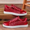 New Fashion Glitter Leather Women's Flat Shoes Big Size 44 Red Shoes Woman Comfort Lace-up Casual Lady Shoes Zapatos De Mujer