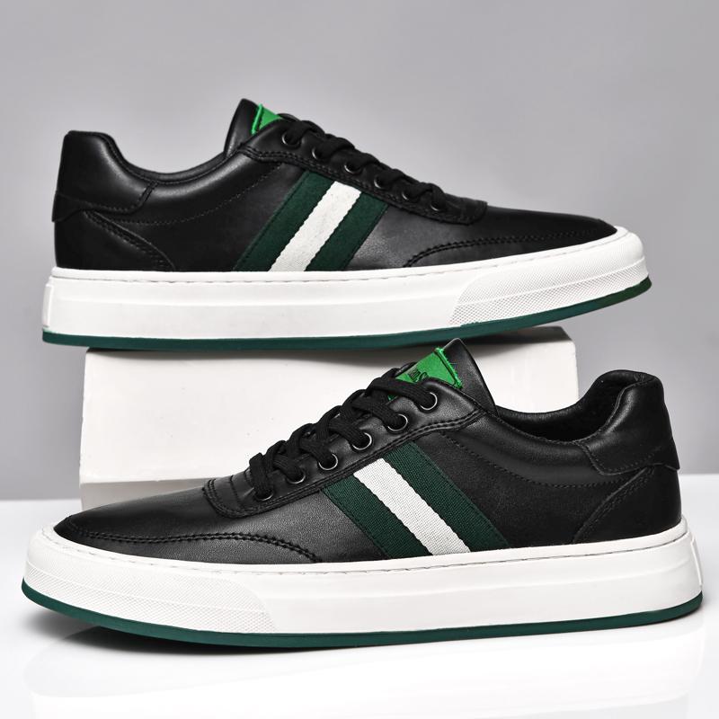 Fashion Genuine Leather Men Vulcanized Sneakers New Trend Casual Leather Shoes Fashion Man Skate Shoes Men Walking Running Jogging Shoes