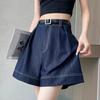 Women's Summer High Waist Loose Denim Shorts Solid Colour Design Commuter Five Points Wide Leg Pants