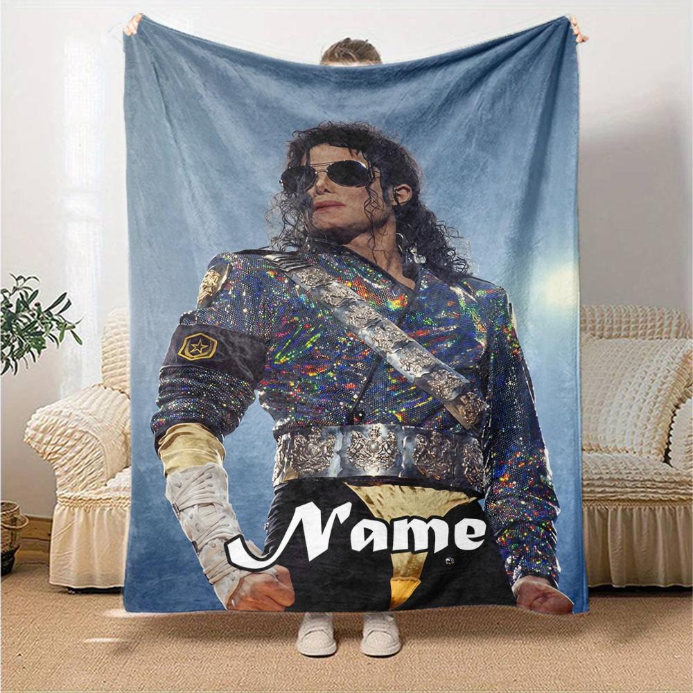 Custom Name Michael Jackson Theme Printed Blanket - Perfect for Couch, Bed, Travel & Outdoor Use | Machine Washable, Cozy & Durable.
