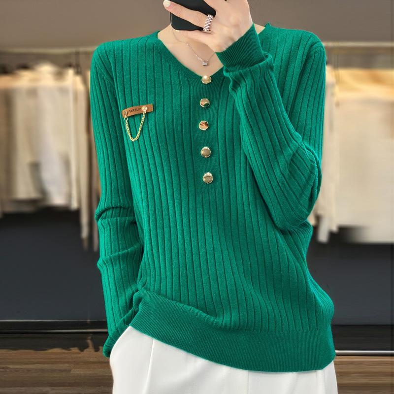 DAFIFY Женская мода повседневная осень-зима однотонный принт длинный рукав V-образный вырез свитера