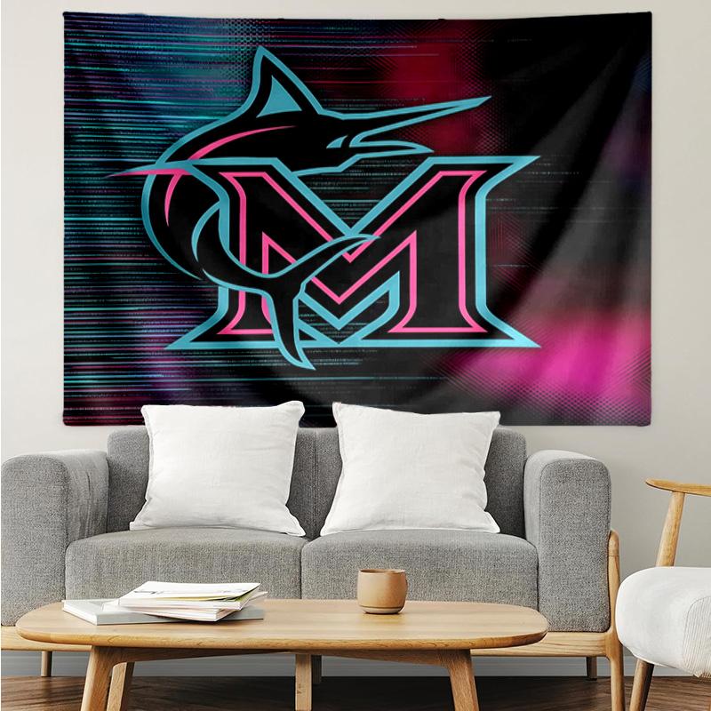 Marlins Team Logo Art Quick-Dry Tapestry Hanging for Bedroom,Livingroom, Playroom,Decor Art Room Wall Tapestry Holiday and Birthday Gifts