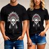 Tribal Skull T Shirt Unisex Feather Headdress Native Style Gothic Warrior Gift