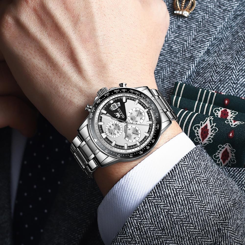 OLEVS кварцевые часы стильные многофункциональные часы из нержавеющей стали водонепроницаемые светящиеся часы с датой аналоговые модные студенческие часы для мужчин белые