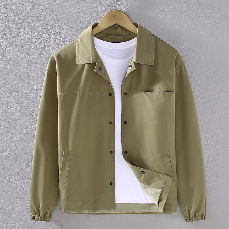 Весенние/осенние куртки для мужчин, японское простое повседневное мужское пальто с отложным воротником, однотонная куртка из чистого хлопка на пуговицах