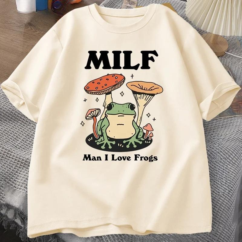 Retro Frog Tshirt Funny MILF Froggy T Shirt Cottagecore Froggy Tshirt Toad Frog Lover Tees Women Clothing Tees Short Sleeve