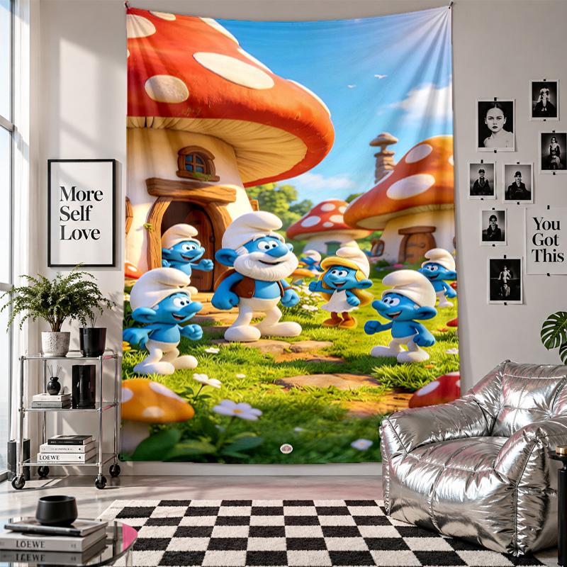 Wall TapestryDie Schlümpfe Art Hanging Cloth Decorative Background Cover for Room Decoration