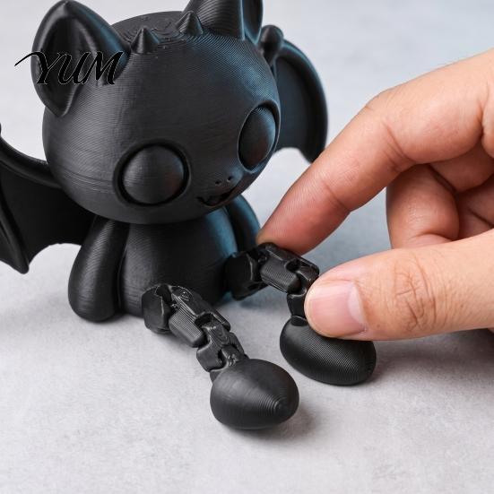 Creative Holiday Gift 3D Printed Articulated Bat Figurine, Flexible Cartoon Ornament with Movable Jointed Toy Joints, Desktop Animal Sitter