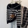 Black and White Striped Knitted Sweater Autumn and Winter New Navy Collar Inner Sweater Bottoming Shirt Top Design Top