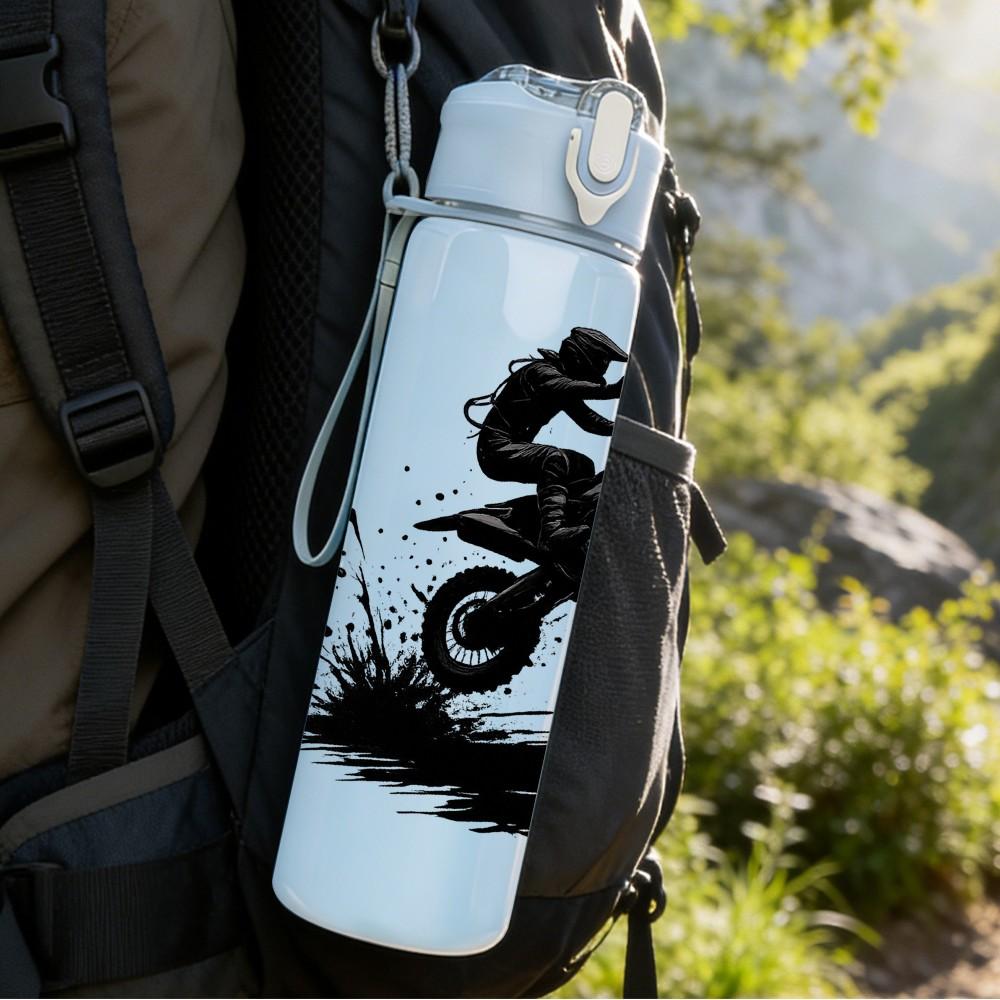 1PC Dirt Bike Motocross Rider Print 750ml Color Plastic Sports Water Bottle Leakproof Flip Straw Lid Suitable for Sports Office Home Use