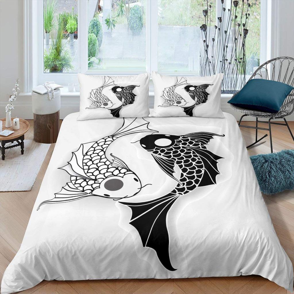 Пододеяльник Yin Yang King Queen Vintage Tai Chi Quilt Cover Комплект постельного белья с гаданиями Oriental Culture Polyester Sheer