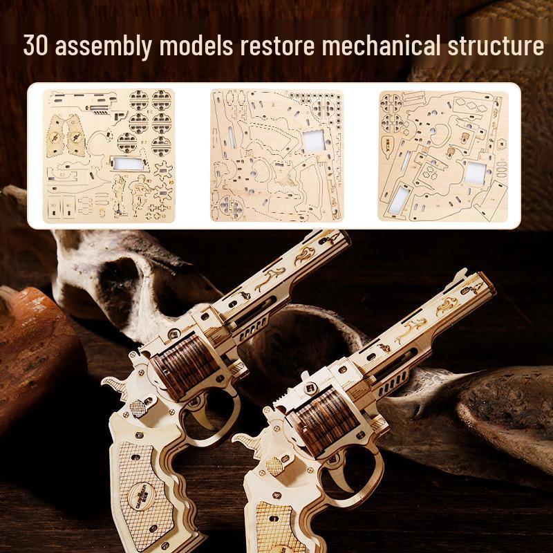 Wooden Desert Eagle 3D Puzzle Model - Rubber Band Gun Building Blocks Educational Toy